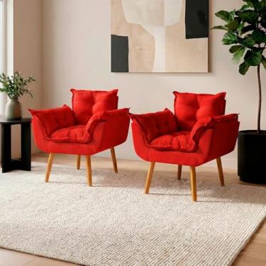 Imagem de Kit 2 Poltronas Alice Para Sala Decorativas Cadeiras Confortáveis Para Sala De Espera Recepção Consultório Escritório Manicure Pé Castanho - Clique & Decore (Vermelho)