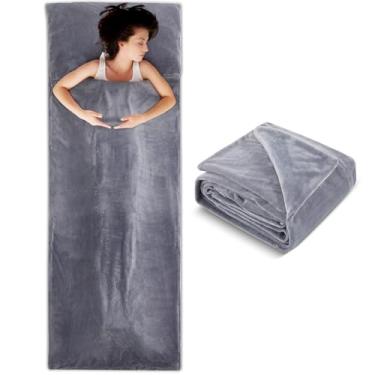 Imagem de Remagr Forro de saco de dormir de flanela para adultos, lençol fofo de flanela e lençol de acampamento para inverno, lençóis grossos quentes para mochila, hotel, viagem, saco de dormir com zíper