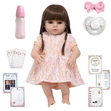 Imagem de Bebe Reborn Boneca Grande Vestido Salmão Pode Dar Banho - Cegonha Rebo