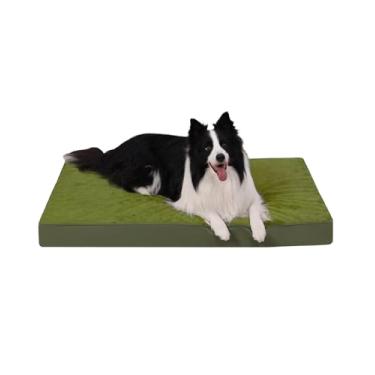 Imagem de KSIIA Caixote ortopédico impermeável para cães grandes, cama lavável de luxo para animais de estimação com espuma de caixa de ovo e capa removível, 89 x 55 cm, verde