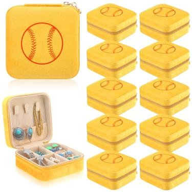 Imagem de Huquary 12 peças de presentes de softbol para equipes, caixa de joias de softball, de veludo, amarelo, pequena caixa de joias de viagem para amantes de clubes de times esportivos, brindes