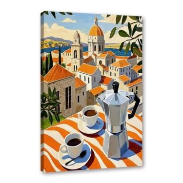 Imagem de Pintura em tela vintage de pôster-comida para parede, cafeteria de viagem italiana, quente, cozinha, café, bar, decoração (SKU2,12 x 16 pol. = (30 x 40 cm), emoldurado (tela embalada))