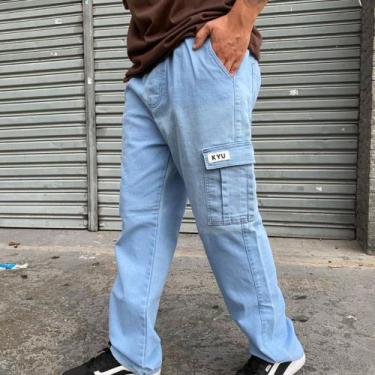 Imagem de Calça masculina reta cargo jeans kyu, M