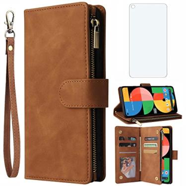 Imagem de Asuwish Capa carteira compatível com Google Pixel 5a 5G, protetor de tela de vidro temperado e capa flip de couro, porta-cartões, capas para celular para Pixel5a5G Pixel5a a5 G5 Pixle 5a5G 2021