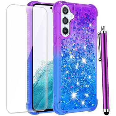 Imagem de CAIYUNL Capa para Samsung A54 5G, design brilhante com areia movediça flutuante, capa de telefone feminina TPU macio à prova de choque - azul roxo