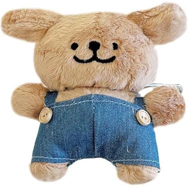 Imagem de SGVAHY Capa peluda para AirPods 4 engraçada, desenho 3D, desenho 3D, cachorrinho, cáqui, capa macia e fofa para mulheres, meninas, chaveiro, capa protetora antiqueda para AirPods 4ª geração