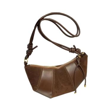 Imagem de SHENHE Bolsa tiracolo feminina croissant de couro PU camurça crescente bolsa de ombro, Marrom, One Size, Macio