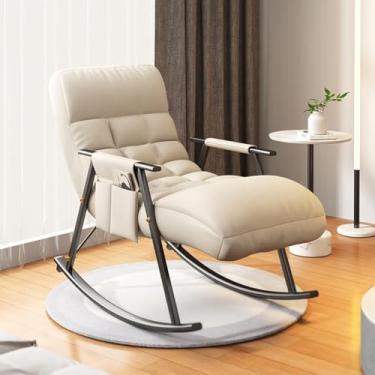 Imagem de Cadeira de balanço, poltrona reclinável para sala de estar, quarto, cadeiras ocasionais, cadeira de destaque confortável, cadeira de balanço moderna com bolsos laterais (bege)