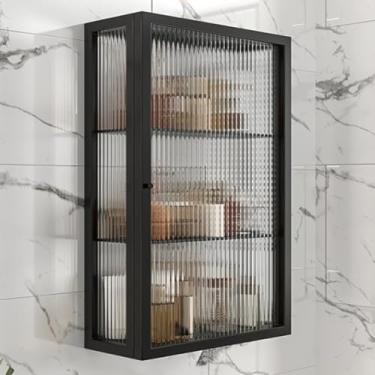 Imagem de Armário de remédios montado na parede, prateleira de armazenamento de cozinha e banheiro, armário de parede com visor de vidro aberto, solução adicional de armazenamento doméstico para sala de estar e