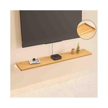 Imagem de VHDY85KA Prateleiras de TV flutuantes para console, prateleira de TV montada na parede de 63.0/70 polegadas com luz LED, prateleiras modernas de armazenamento de madeira maciça unidade de prateleira