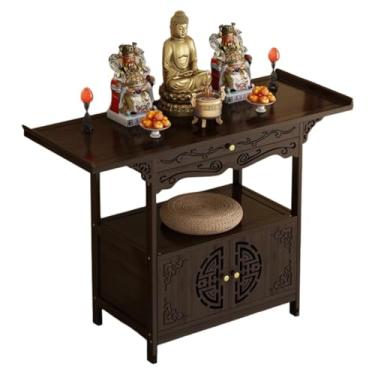 Imagem de Mesa de altar pequeno santuário de bambu com armazenamento, armário de pedestal de oferta chinesa para Buda, espaço de oração de meditação - 120 x 40 x 100 cm (47,2 "x15,7" x 39,3")