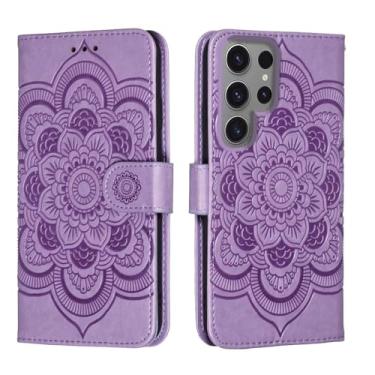 Imagem de shingtomua Capa carteira para Samsung Galaxy S24 Ultra 5G com suporte para cartão de suporte, capa dobrável magnética de couro macio para Samsung S24 Ultra (roxa)
