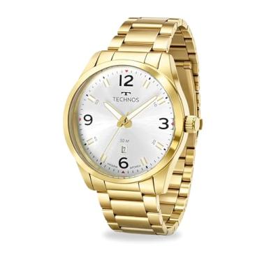 Imagem de Relógio Masculino Analógico Quartz De Pulso Esportivo Casual Dourado Em Aço Inoxidável Mostrador Branco Com Calendário A Prova D'água Em 50 Metros Original