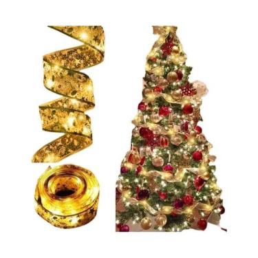 Imagem de Guirlanda De Luzes De Natal Com Fita Dourada Para Decoração De Árvore 