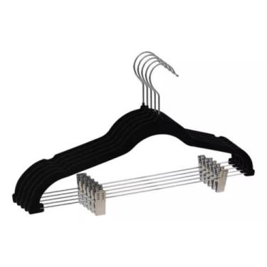 Imagem de Kit 5 Cabides Slim Veludo Preto com 10 Presilhas - GLOBAL MIX