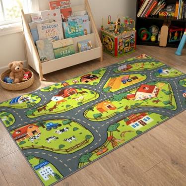 Imagem de STARUIA Tapete infantil lavável para quarto de meninos, 200 cm x 99 cm, grande, para carros de brinquedo, para crianças, aprendizagem, fazenda, tapete de estrada para quarto de crianças, quarto, sala