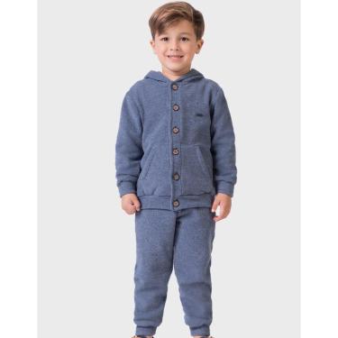 Imagem de Conjunto Elegante Blusão Moda Com Calça Punho Ajustável Azul Frio Inverno - Menino 4 a 10 anos-Masculino