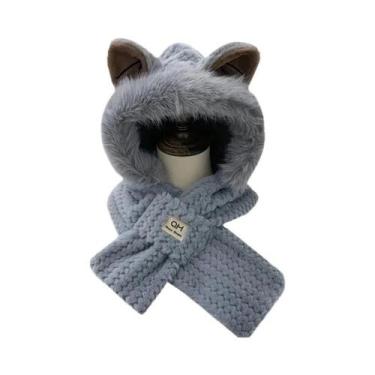 Imagem de Gorro Feminino Com Orelhas De Gato E Pom-Pom, Forrado Com Lã Macia, Ch
