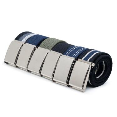 Imagem de Kit 6 Cintos Masculino Oem Fivela Catraca em Tecido Lona Gorgorão Largo 150cm Preto Lis...