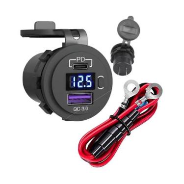 Imagem de Tomada Carregador Veicular Duplo USB-Car Led Azul Para Carro Lancha Mo