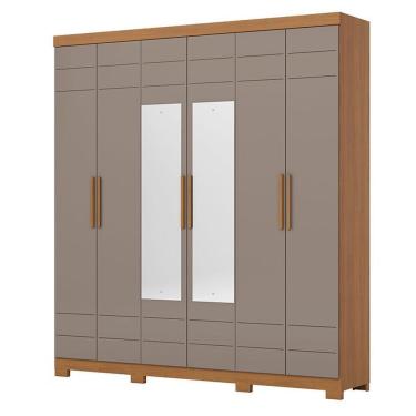 Imagem de Guarda Roupa Casal 6 Portas Com 2 Espelhos 2 Gavetas Flora D215 Cinamomo Avelã - Henn