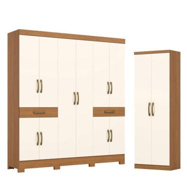 Imagem de Guarda Roupa Casal 10 Portas 02 Gavetas B384 Com Armário Multiuso Margarida Cinamomo Of...