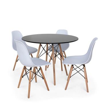 Imagem de Kit Mesa Jantar Eiffel 90cm Preta + 4 Cadeira Charles Branca