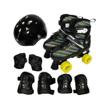 Imagem de Patins Infantil Street Masculino Preto  34 Ao 37 + Kit Proteção - Yupi