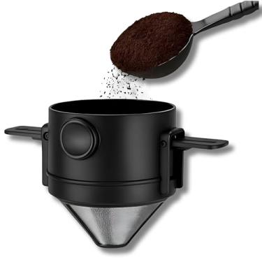 Imagem de Mini Filtro Café Individual Dobrável Portátil Reutilizável em Aço Inox Para Viagem Escritório Gotejador Sustentável Infusor De Chá Cesta Compacto Para Trilhas e Camping Premium