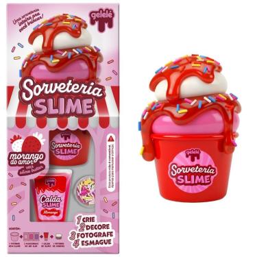 Imagem de Kit Slime Infantil Sorveteria Morango do Amor Criatividade e Alívio do Estresse Gelelé