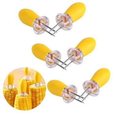Imagem de Jogo 4 Pares Espeto para Milho Assado Ou Cozido Duplo Silicone e Aço Inox Amarelo Baker's Secret