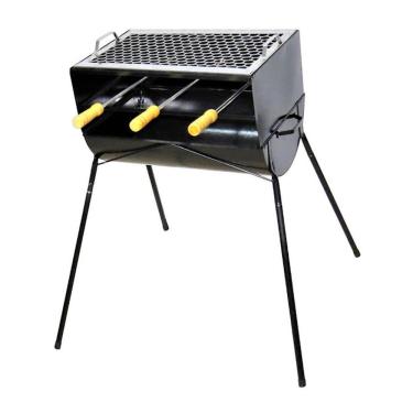 Imagem de Churrasqueira para Espetinho com Carrinho F011FOM 1 Grelha 3 Espetos 83x44x30 Aço Carbono Ouro Minas