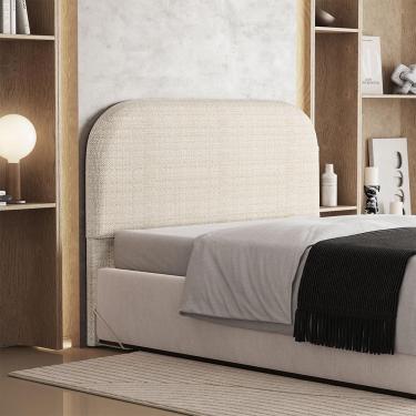 Imagem de Cabeceira Cama Box Casal Orgânica Lanna W01 140cm Fixação no Box Madeira Maciça Linho Palha Lyam Decor