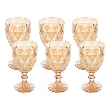 Imagem de Conjunto de Taças Diamond 320ML Bico de Jaca em Vidro 6 Peças para Suco e Água Mesa Posta Âmbar 123Útil