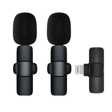 Imagem de Kit Microfone de Lapela Duplo Condensador MDM para Vídeo com 2 Unidades Recarregáveis Conector Lightning