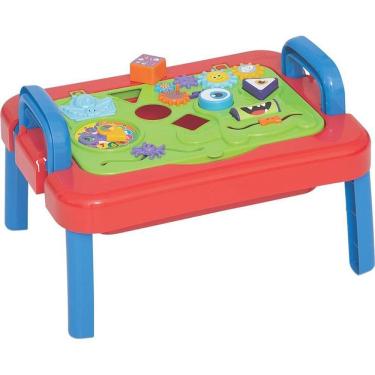 Imagem de Brinquedo Educativo Mesinha Didática com Acessórios Relógio Cuco e Encaixe de Formas Mercotoys