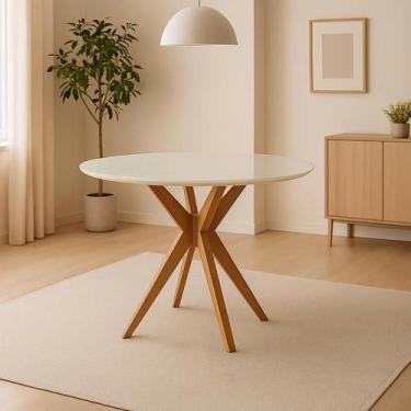 Imagem de Mesa de Jantar Acássia Tampo em MDF com Vidro e Base em Madeira Branco