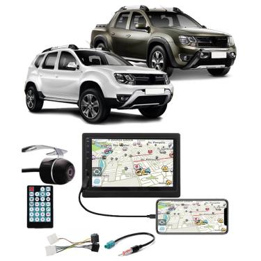 Imagem de Multimídia Renault Duster e Oroch Expression Espelhamento Bluetooth USB sd Card + Moldura + Câmera Borboleta + Chicote + Adaptador de Antena