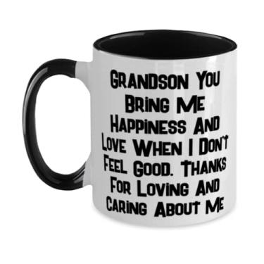 Imagem de Presente de neto exclusivo, Grandson You Bring Me Happiness And Love When I Don't Feel Good, Caneca de Natal em dois tons 325 ml da Grandson