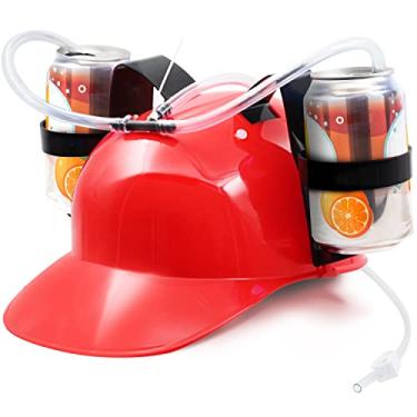 Imagem de NOVELTY PLACE Capacete para beber – Suporte de lata com canudo para cerveja e refrigerante – Festa divertida – Vermelho, Branco e vermelho, G