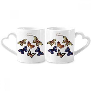 Imagem de Borboletas com Asas Conjunto de canecas de porcelana para casais, coração de cerâmica
