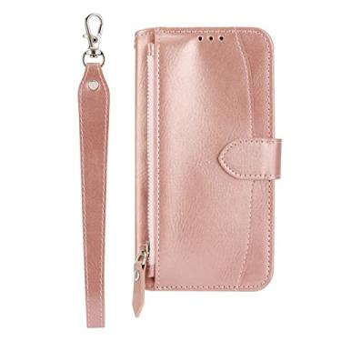 Imagem de YINGDAFENG Capa para Google Pixel 7 PRO, Vintage PU Couro Magnético Flip Alça de Pulso com Zíper Porta Cartão Carteira com Recurso de Suporte e Proteção da Câmera Capa Interna TPU à Prova de Choque, Rosa