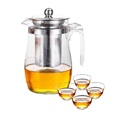 Imagem de Chaleira Bule De Vidro Com Infusor Inox Para Chá + 4 Copinhos