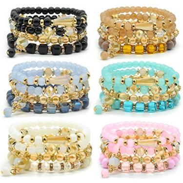 Imagem de Conjuntos de pulseiras boêmias para mulheres – 6 conjuntos de pulseiras elásticas empilháveis multicoloridas, joias boho para mulheres, pulseiras hippie, joias delicadas, Stretch, Plástico, Sem Pedra