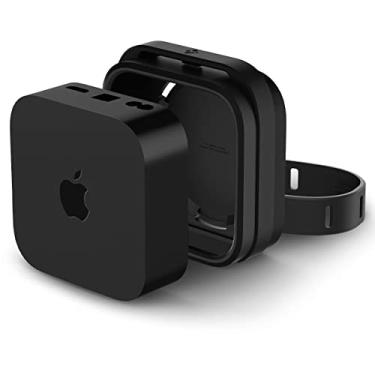 Imagem de Spigen Silicone Fit projetado para Apple TV 4K 3ª geração (2022) modelo de prevenção de superaquecimento para parede e televisão – Preto