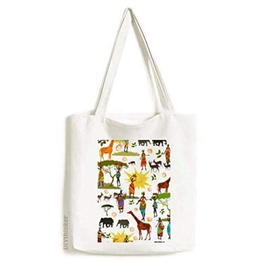 Imagem de Bolsa feminina African Savanna preta com animais selvagens, bolsa de compras, bolsa casual