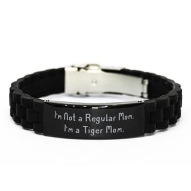 Imagem de SpreadPassion Tiger Cat s for Cat Mom, I'm Not a Regular Mom, I Unique Idea Tiger Cat Black Glidelock Bracelete, Pulseira gravada de Friends