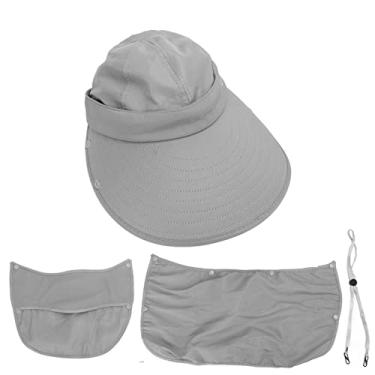 Imagem de DULRLLY Chapéu de proteção solar FPS 50 com aba larga chapéu de pesca com aba de pescoço e cobertura facial chapéu de praia e caminhada chapéu de remo e caiaque (cinza)
