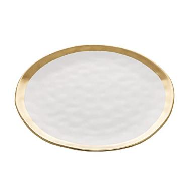 Imagem de PRATO RASO DE PORCELANA BRANCO E DOURADO DUBAI 25cm