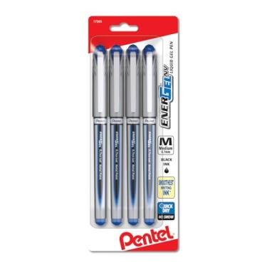Imagem de Pentel Caneta de tinta gel EnerGel NV (0,7 mm), ponta média, ponta de metal, tinta azul, pacote com 4 (BL27BP4C)
